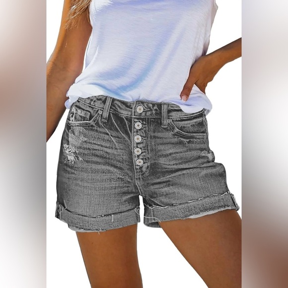Zara Gray Denim Jean Shorts Distressed High Rise Vintage Style Button up Small - Picture 1 of 9